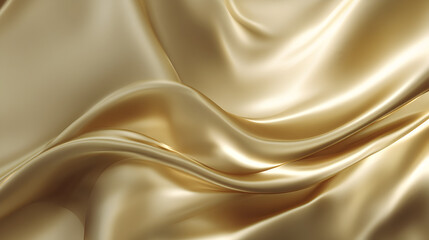 Abstract background concept, Shiny golden silk fabric draped elegantly in waves.