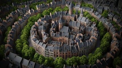 Aerial view of historic european city panoramic landscape gigapixel quality serene environment captivating perspective