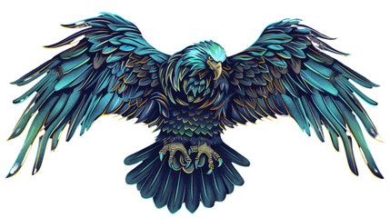 Obraz premium Azure Majesty: A majestic eagle, depicted with detailed artistry, showcases its commanding presence with widespread wings, creating a striking visual impact.