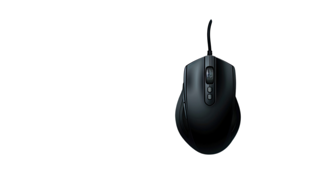 Black Computer Mouse: a sleek, modern computer mouse set against an minimal background, emphasizing its functionality and design.