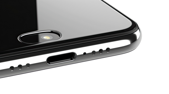 Sleek Smartphone: A close-up shot of a stylish smartphone showcasing the smooth finish, subtle details, and advanced technology.