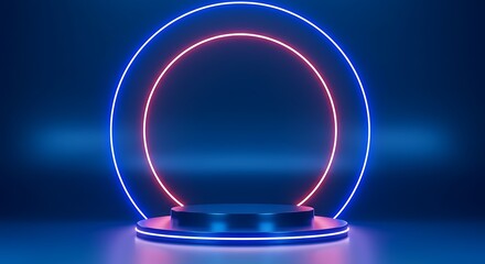 Neon Circle Lights Display Stand, Product Presentation AI Generated