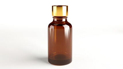 Fototapeta premium Amber glass bottle featuring a gold screw cap, suitable for pharmaceutical or cosmetic applications, presented isolated on a white background with a touch of generative AI elements. The bottle's elega