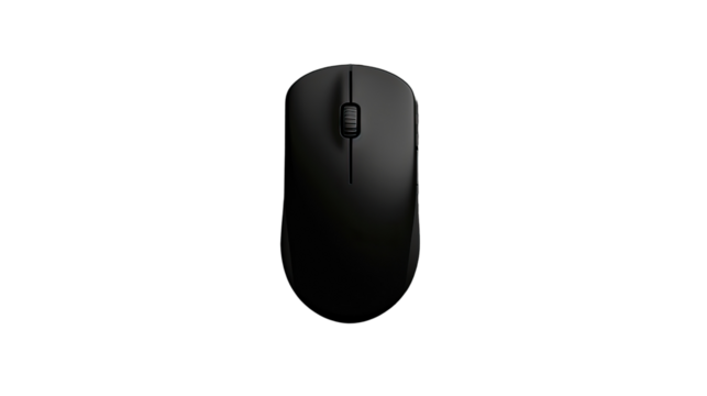 Black Computer Mouse: Sleek and modern black computer mouse, top view, embodying simplicity and functionality, ideal for office and technology themes.