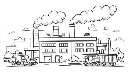 Naklejka premium Factory Illustration Pollution Industrial Landscape Stock