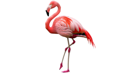 Elegant Flamingo Pose: A striking flamingo with vibrant pink plumage and gracefully arched neck stands tall, showcasing the bird's elegance and natural beauty.