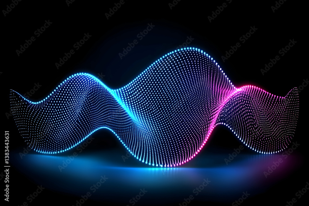 Poster glowing wave of light made of countless tiny luminous points