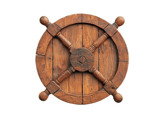 Fototapeta premium Wooden ship steering wheel isolated on transparent background. Nautical, marine, and vintage concept.