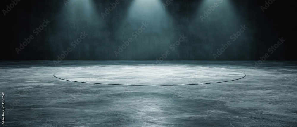 Poster moody concrete stage with spotlight illumination in dark room, abstract empty space for product disp