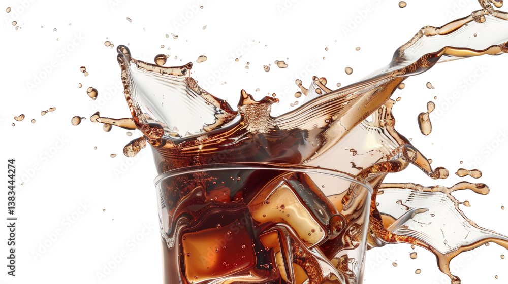 Aufkleber refreshing burst: a close-up capturing the dynamic moment as iced beverage explodes outwards, with i