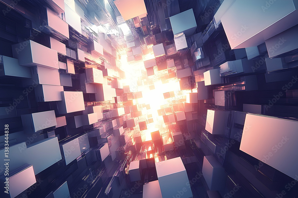 Poster abstract art depicting numerous geometric blocks of different sizes