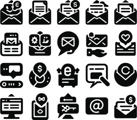 Black Email Vector Silhouette Icon Pack