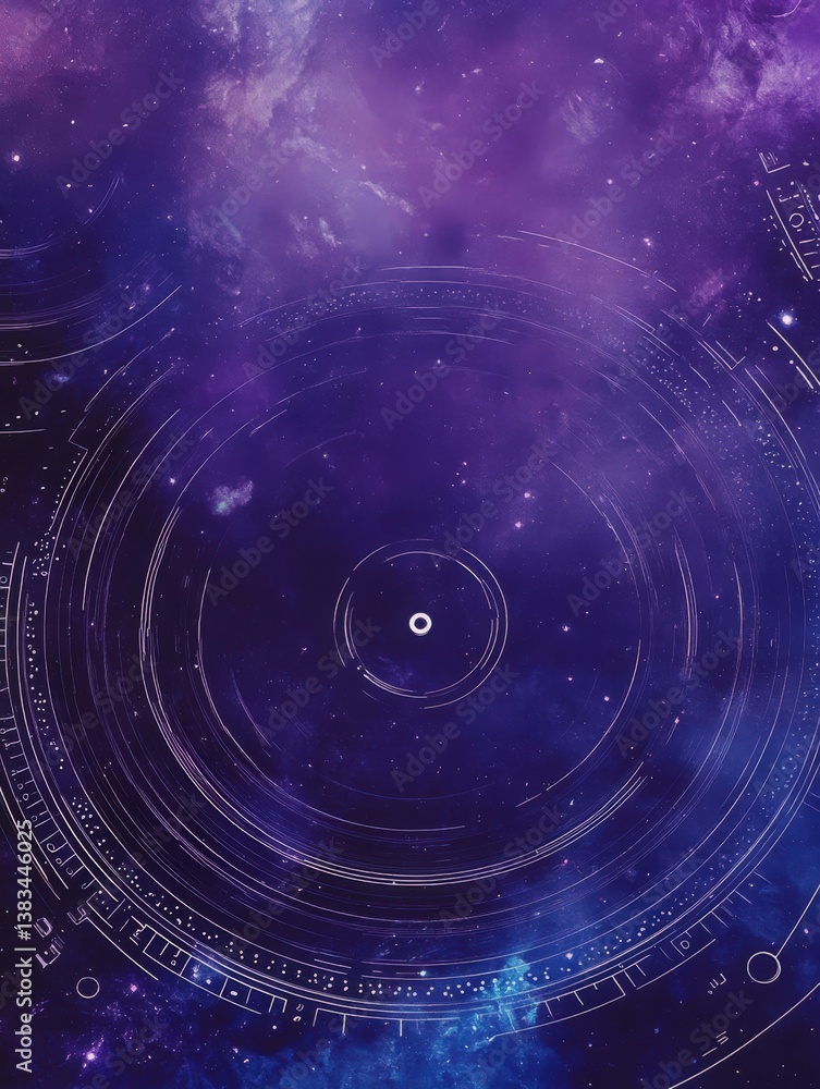 Poster ethereal cosmic background with circular geometric patterns, representing the universe, technology, 