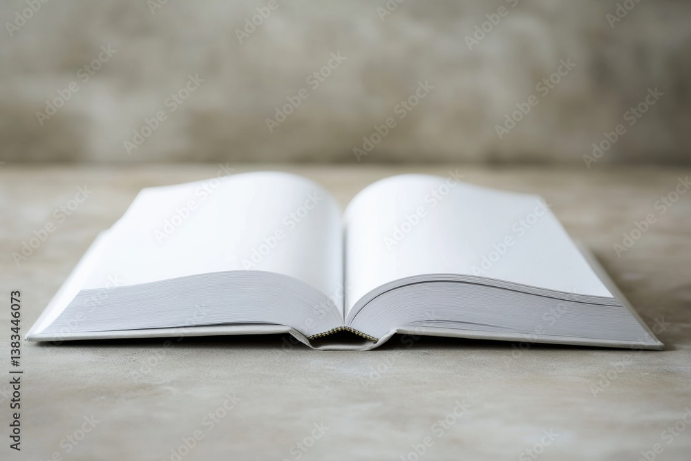 Poster minimalist open book with blank pages in soft neutral lighting creating an elegant atmosphere for cr