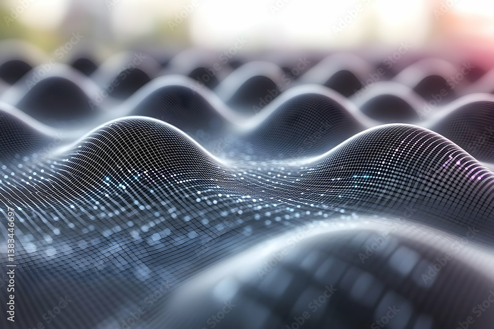 Poster a digital representation of a curved mesh with glowing dots