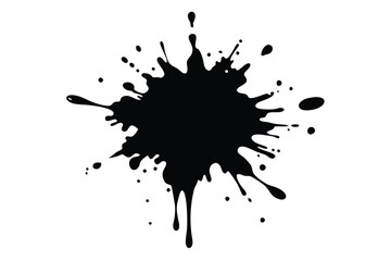 Isolated Black Ink Splash Silhouette with Dripping Effect 