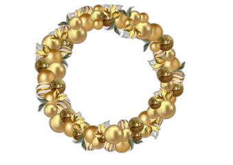 golden round made from golden balls, golden disco balls, golden plants