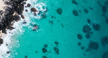 Turquoise Waters Crashing on Rocks