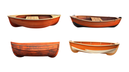Pack of Rowboat set Against Transparent Background for Outdoor Branding, Adventure Promotion, or Water Sports Design Projects
