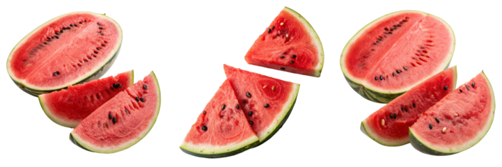  Set of A photo of a two sliced fresh red watermelon isolated on a transparent background