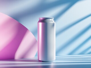 Blank White Aluminum Can Mockup with Pastel Pink and Blue Background