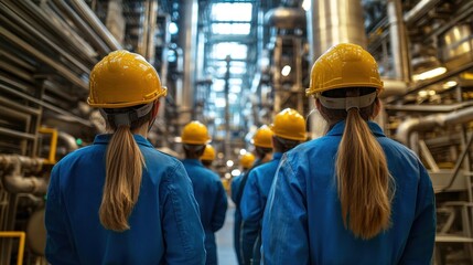Industrial workers walking in factory