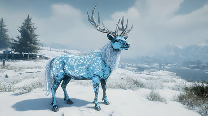 Obraz premium A majestic elk standing in a snowy winter landscape environment