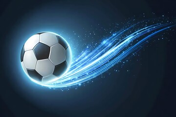 Naklejka premium Glowing Soccer Ball in Motion Against a Dark Background
