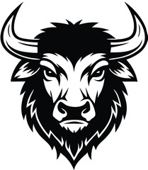 Buffalo Head Vector – Bold Black and White Bison Silhouette design Illustration for Logos, Mascots & Tattoos.