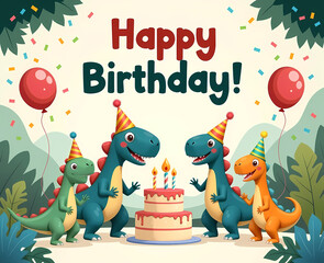 Fototapeta premium happy birthday card with dinosaurs 