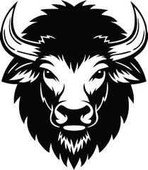 Buffalo Head Vector – Bold Black and White Bison Silhouette design Illustration for Logos, Mascots & Tattoos.