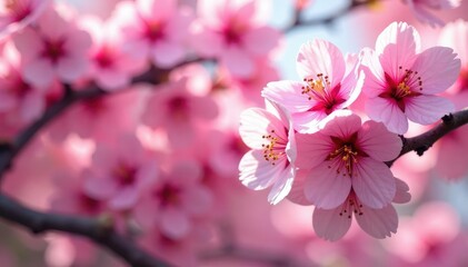 Naklejka premium Vibrant sakura explosion, full bloom, overlapping petals, cherry blossom, texture