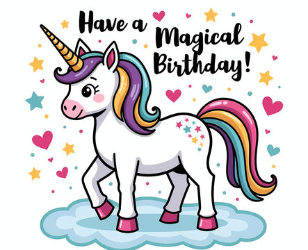 Birthday Card with Unicorn - Powered by Adobe