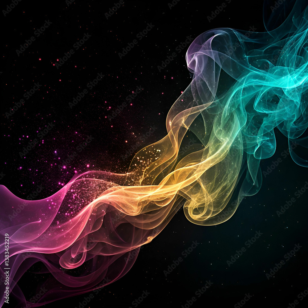 Aufkleber a dynamic background featuring swirling, semi-transparent shapes in vibrant hues, creating a sense o