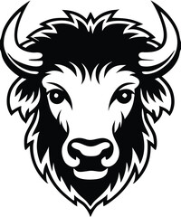 Buffalo Head Vector – Bold Black and White Bison Silhouette design Illustration for Logos, Mascots & Tattoos.