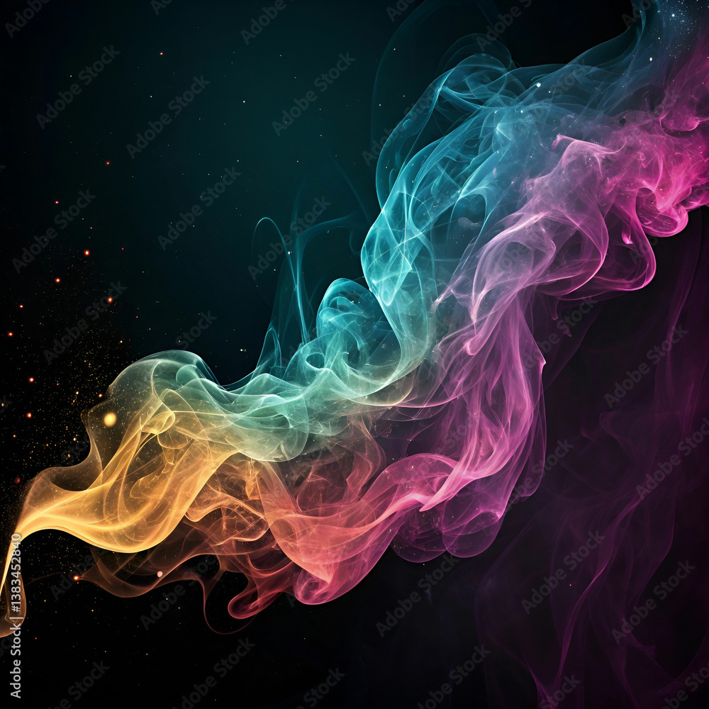Poster a dynamic background featuring swirling, semi-transparent shapes in vibrant hues, creating a sense o