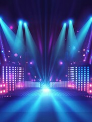 Vibrant stage with bright lights, symbolizing energy and performance. Perfect for concerts, events, entertainment, and show promotions.