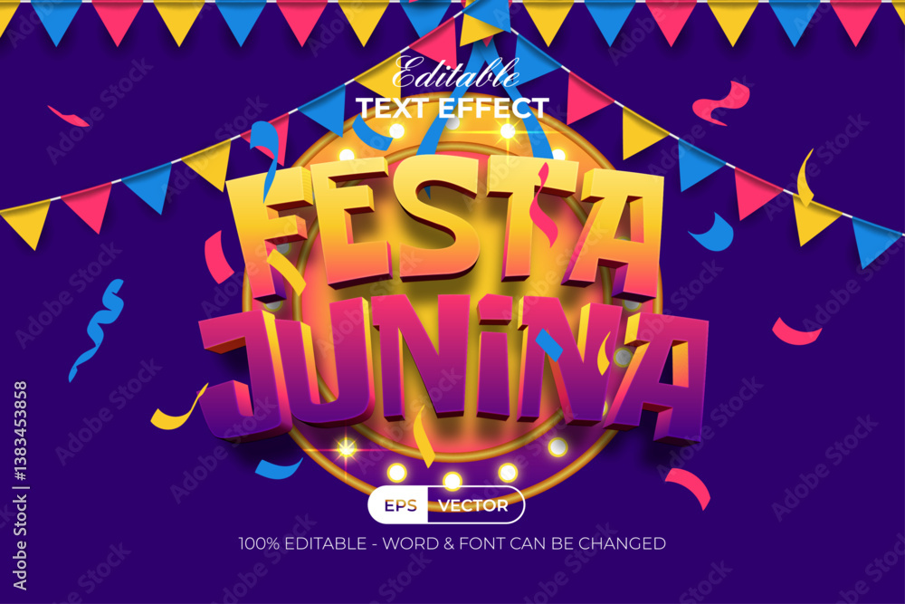 Aufkleber festa junina gradient text effect 3d style. editable text effect.
