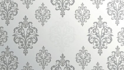 Fototapeta premium Subtle gray damask pattern with a repeating leaf motif , wallpaper, minimal