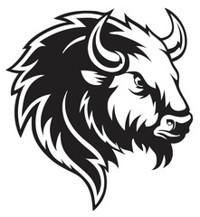 Obraz premium Buffalo Head Vector – Bold Black and White Bison Silhouette design Illustration for Logos, Mascots & Tattoos.