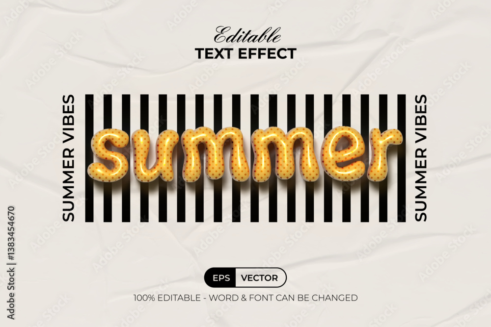 Aufkleber summer text effect inflated style. editable text effect.
