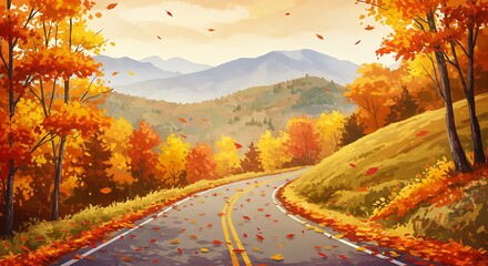 Obraz premium Autumn's Ember Road AI Generated
