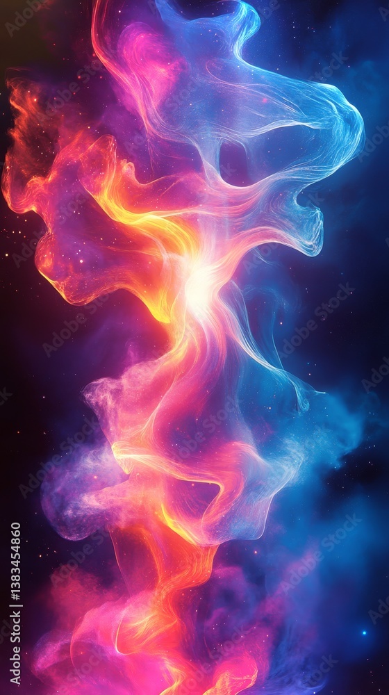 Poster dynamic neon elements create a futuristic backdrop with vibrant colors and soft pulsing effects