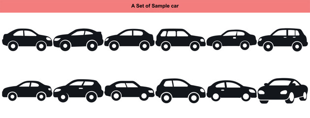 Obraz premium various car silhouette icons arranged in rows, showcasing different models in a simple, flat design style.