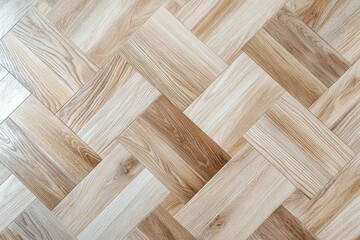 Light beige wooden parquet flooring with herringbone pattern