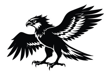 Silhouette Eagle with Spread Wings on White Background