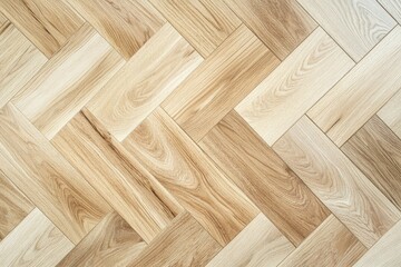 Light beige wooden parquet flooring in a herringbone pattern