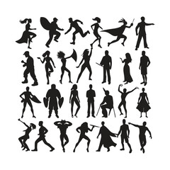 set of 27 silhouette of people in action.