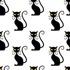 Black cat seamless pattern. Vector illustration.