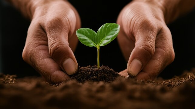 Family gardening adventure a child's hands planting a tree in the backyard nurturing nature together
